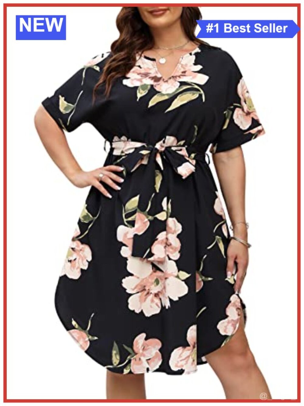 Plus Size Casual Midi Dress Summer Boho Pocket V-Neck Short Sleeve